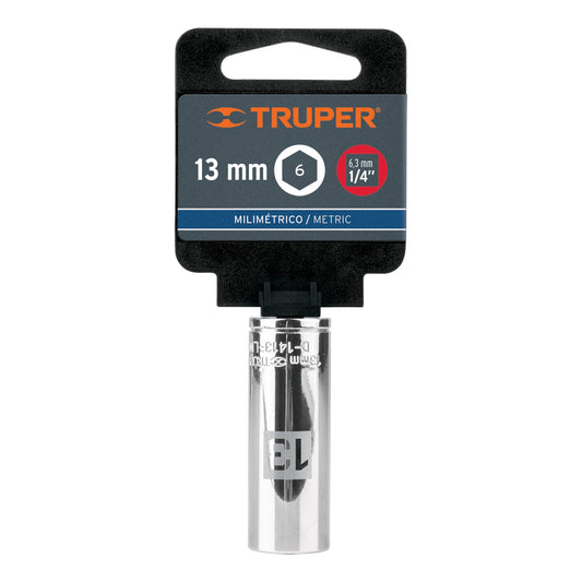 DADO LARGO DE 13 MM, 6 PUNTAS, CUADRO 1/4'', TRUPER 13207 P