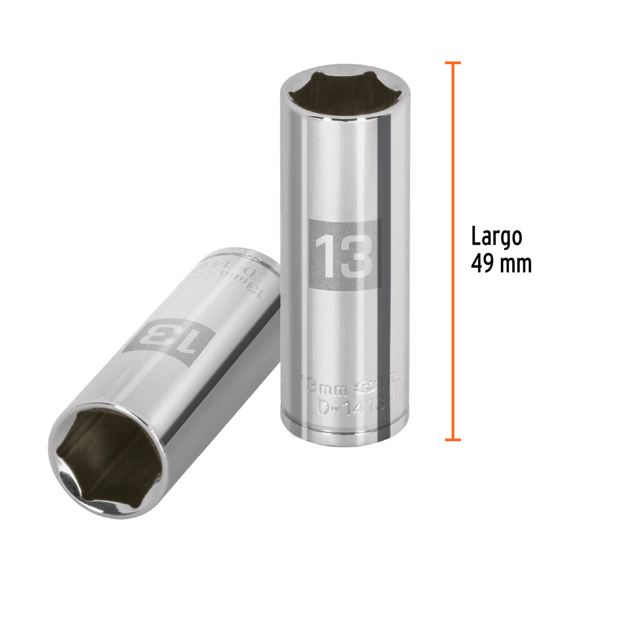 DADO LARGO DE 13 MM, 6 PUNTAS, CUADRO 1/4'', TRUPER 13207 P
