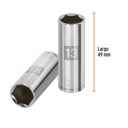 DADO LARGO DE 13 MM, 6 PUNTAS, CUADRO 1/4'', TRUPER 13207 P