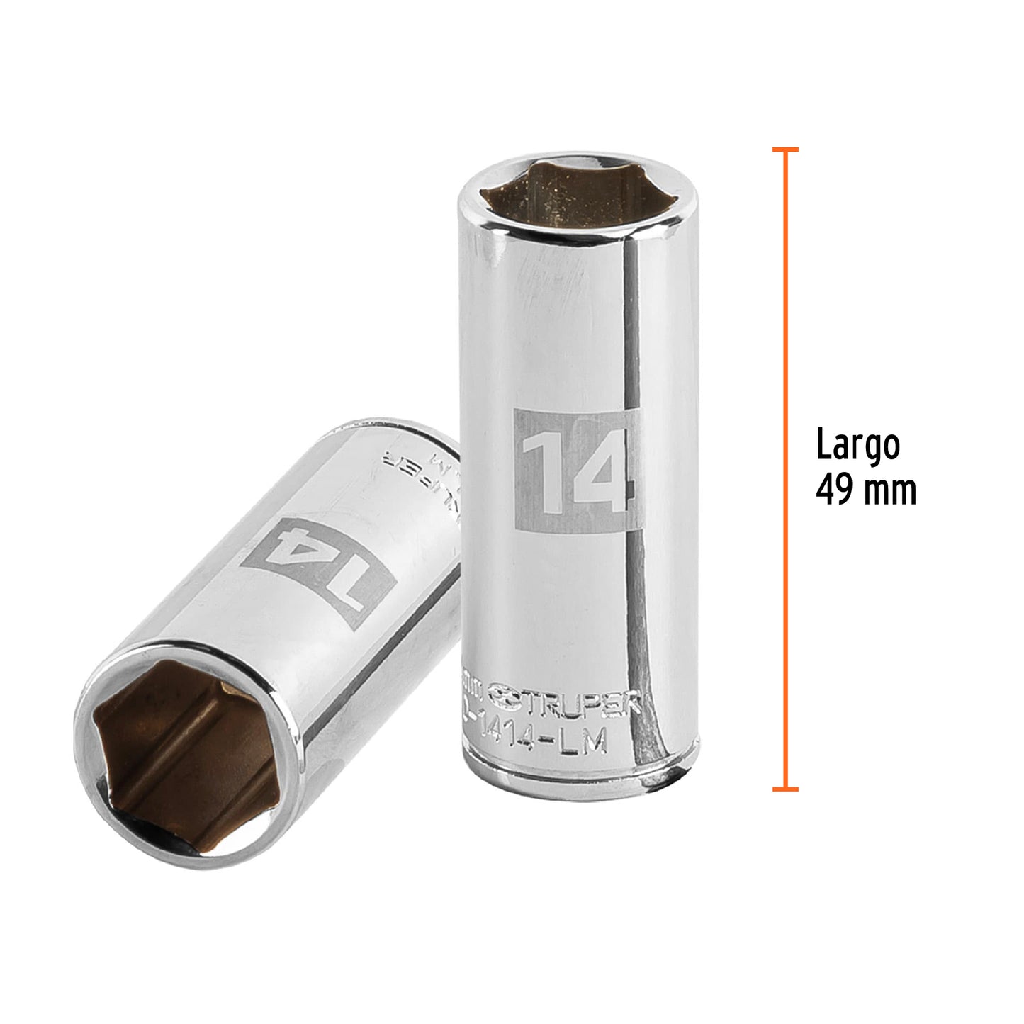 DADO LARGO DE 14 MM, 6 PUNTAS, CUADRO 1/4'', TRUPER 13208 P