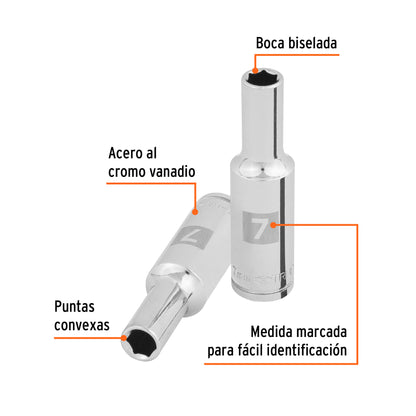 DADO LARGO DE 6 MM, 6 PUNTAS, CUADRO 3/8'', TRUPER 100992 P
