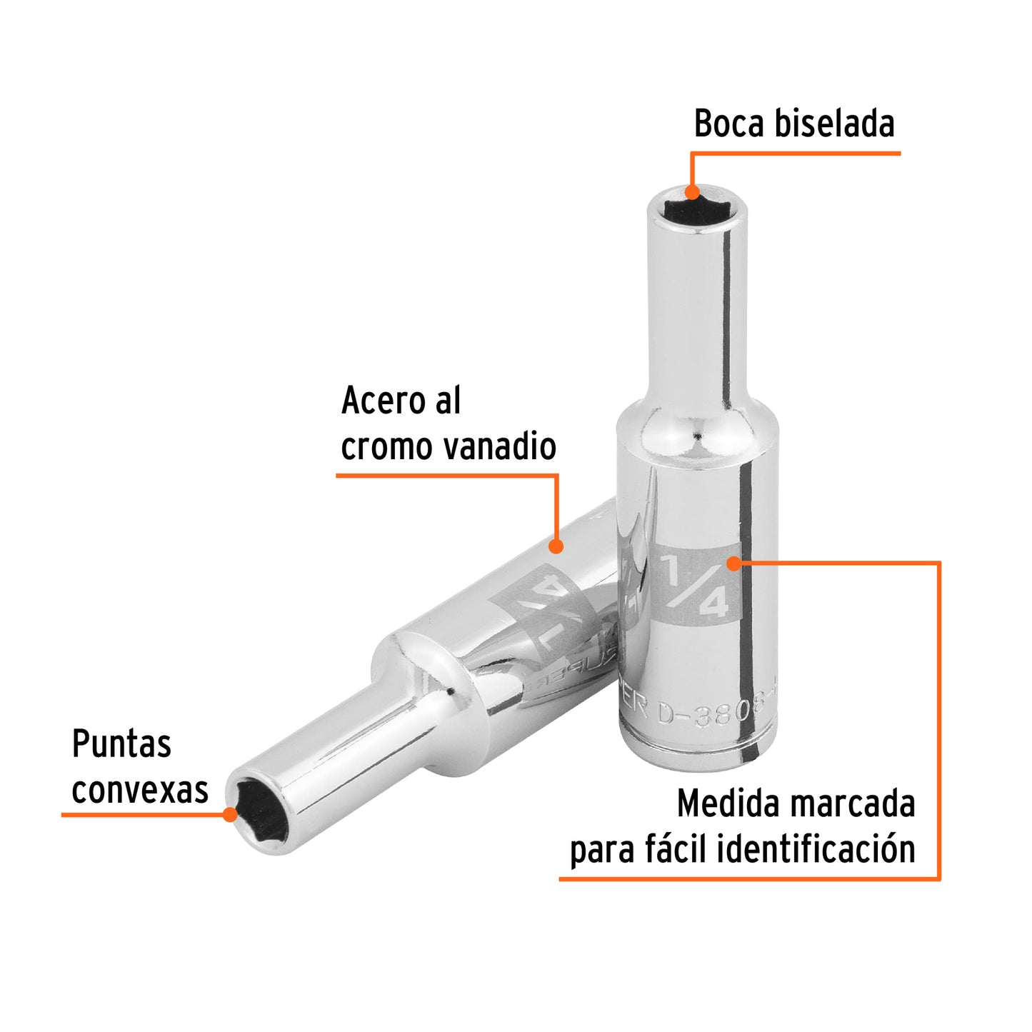 DADO LARGO DE 1/4'', 6 PUNTAS, CUADRO 3/8'', TRUPER 100919 P