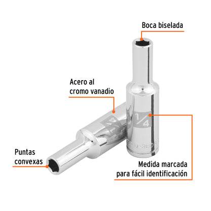 DADO LARGO DE 1/4'', 6 PUNTAS, CUADRO 3/8'', TRUPER 100919 P