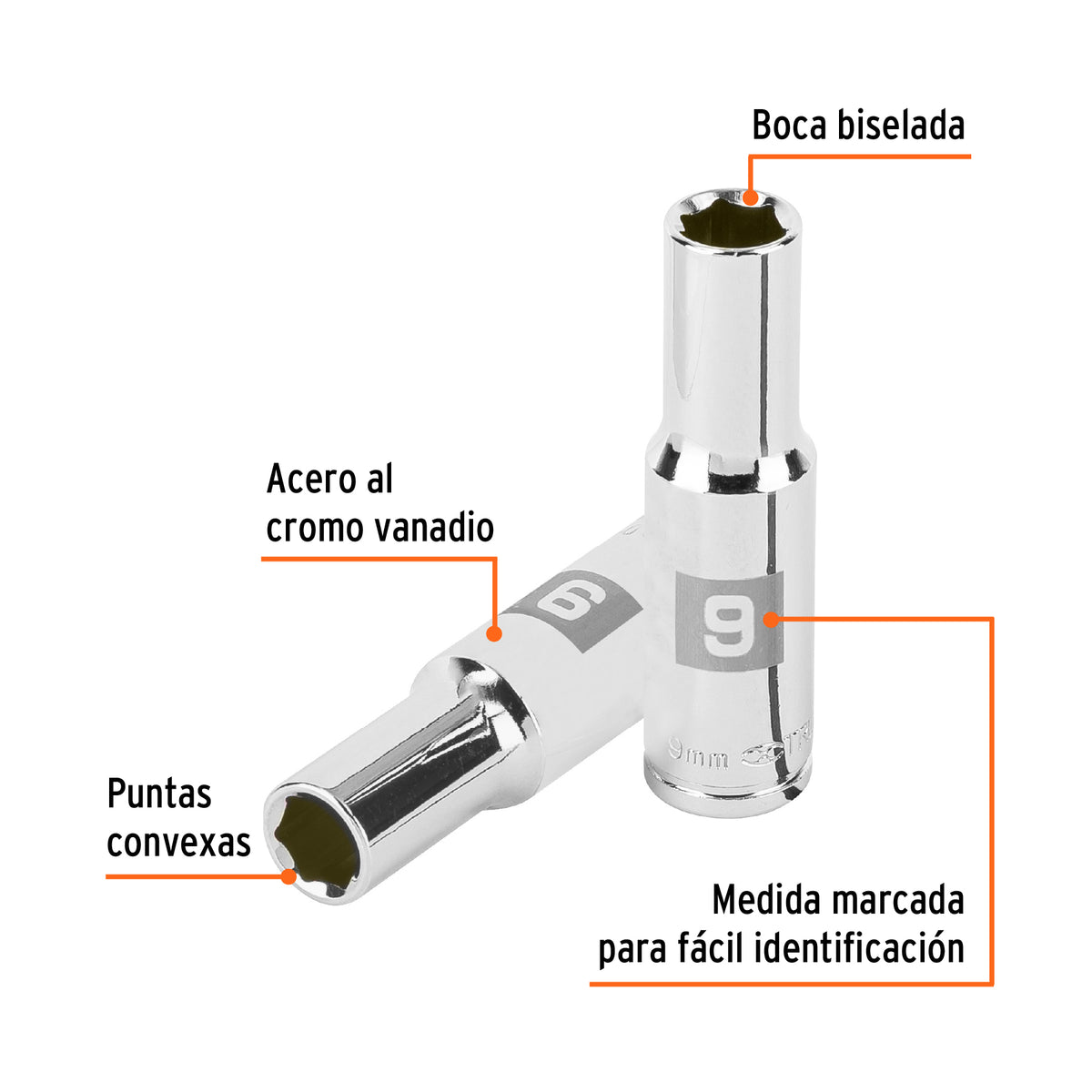 DADO LARGO DE 9MM, 6 PUNTAS, CUADRO 3/8'', TRUPER 100994 P