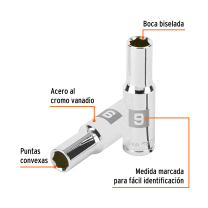 DADO LARGO DE 9MM, 6 PUNTAS, CUADRO 3/8'', TRUPER 100994 P