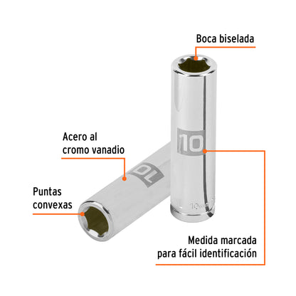 DADO LARGO DE 10 MM, 6 PUNTAS , CUADRO 3/8'', TRUPER 13770 *