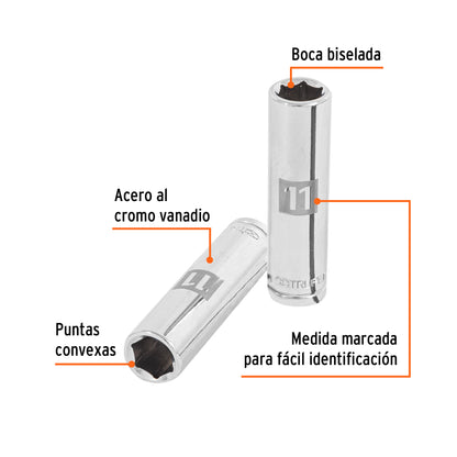DADO LARGO DE 11 MM, 6 PUNTAS, CUADRO 3/8'', TRUPER 13771 P