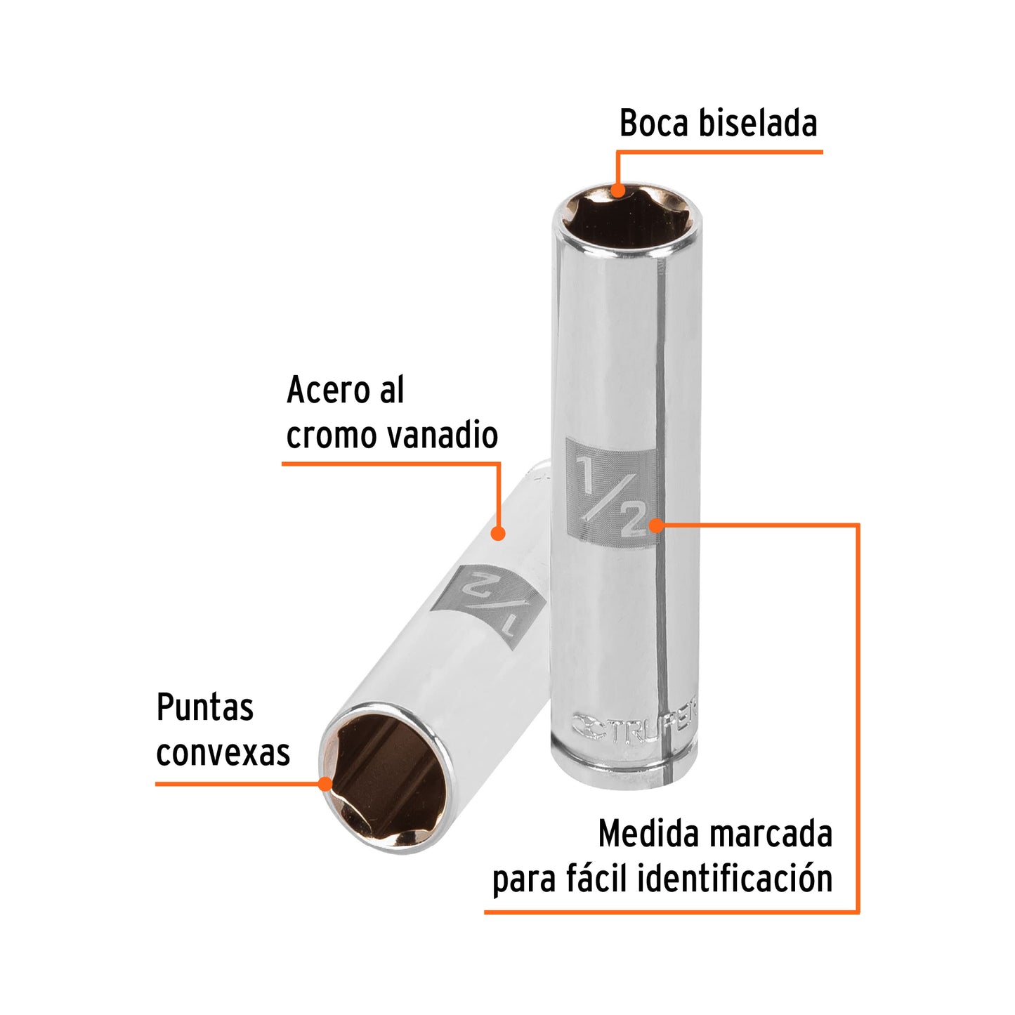 DADO LARGO DE 1/2'', 6 PUNTAS, CUADRO 3/8'', TRUPER 13714 P
