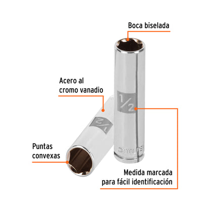 DADO LARGO DE 1/2'', 6 PUNTAS, CUADRO 3/8'', TRUPER 13714 P