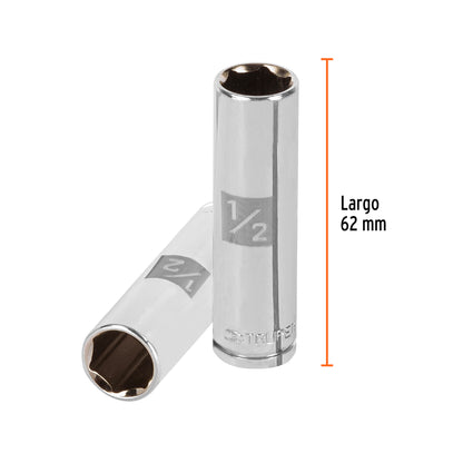DADO LARGO DE 1/2'', 6 PUNTAS, CUADRO 3/8'', TRUPER 13714 P