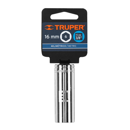 DADO LARGO DE 16 MM, 6 PUNTAS, CUADRO 3/8', TRUPER 13776 *