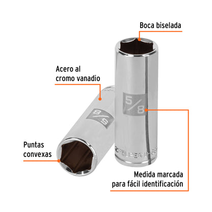 DADO LARGO DE 5/8'', 6 PUNTAS, CUADRO 3/8'', TRUPER 13716 P