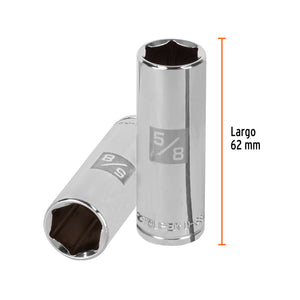 DADO LARGO DE 5/8'', 6 PUNTAS, CUADRO 3/8'', TRUPER 13716 P