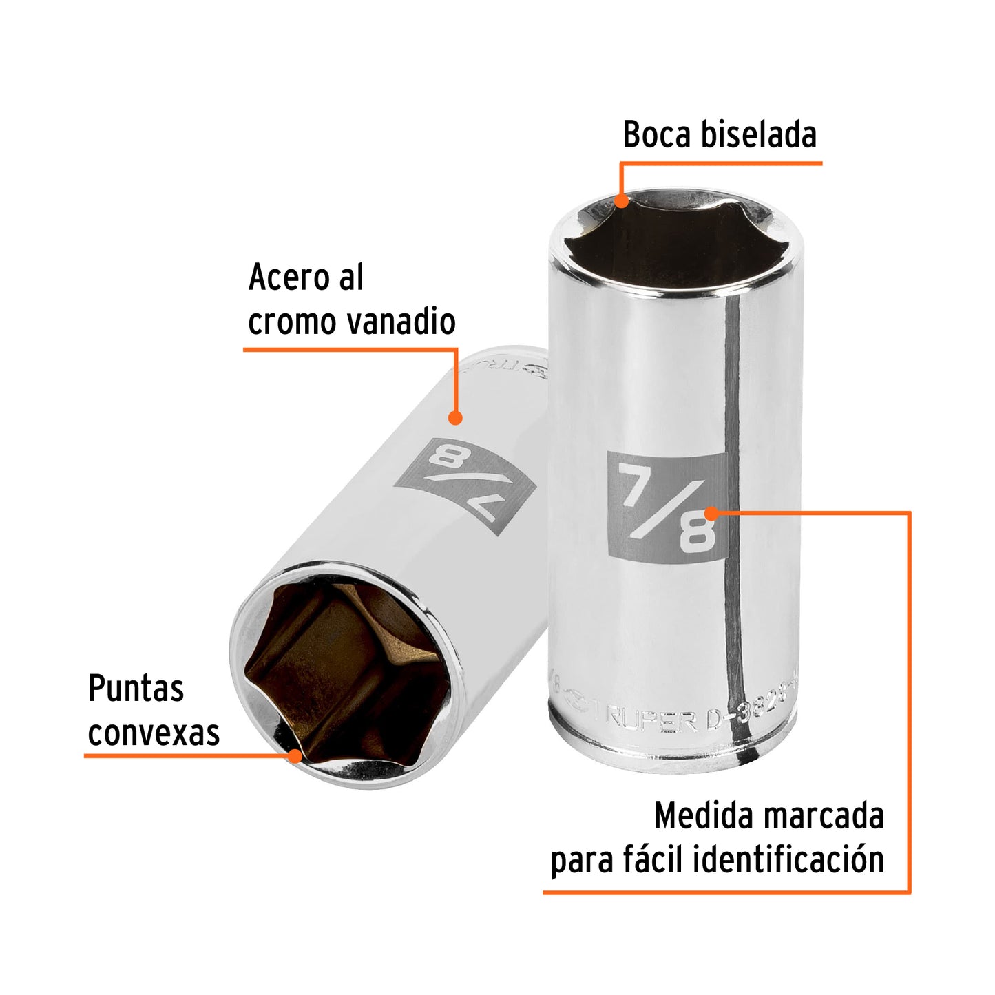 DADO LARGO DE 7/8", 6 PUNTAS, CUADRO 3/8", TRUPER 13720 *