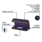 DETECTOR DE BILLETES FALSOS CON DOBLE LÁMPARA, VOLTECK 45675 *