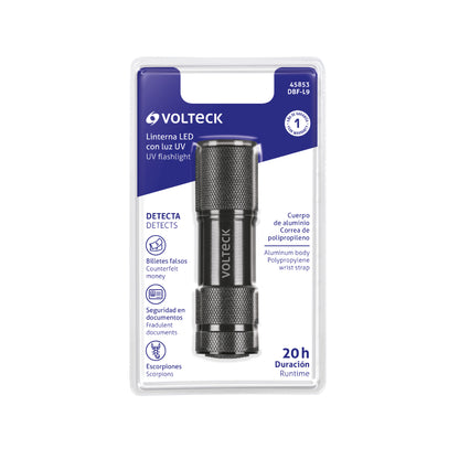 LINTERNA LED C/LUZ ULTRAVIOLETA, VOLTECK 45853 *