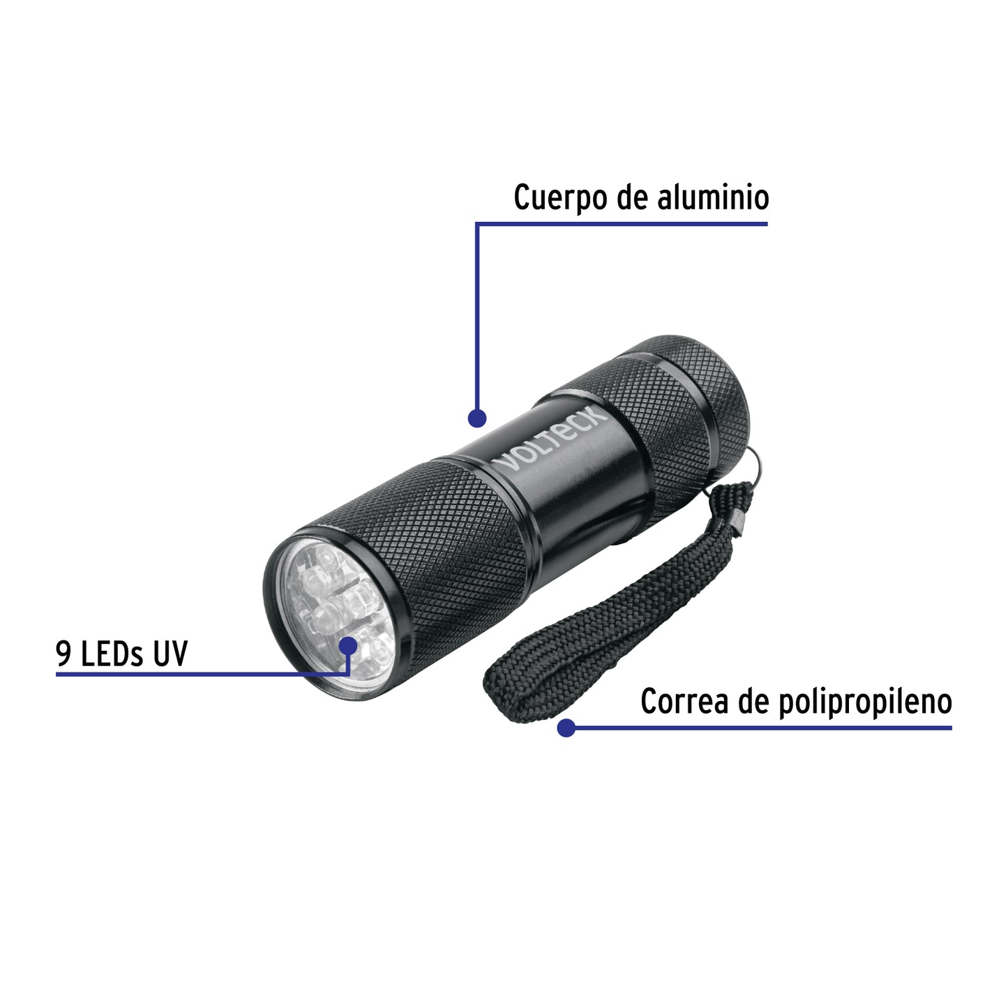 LINTERNA LED C/LUZ ULTRAVIOLETA, VOLTECK 45853 *