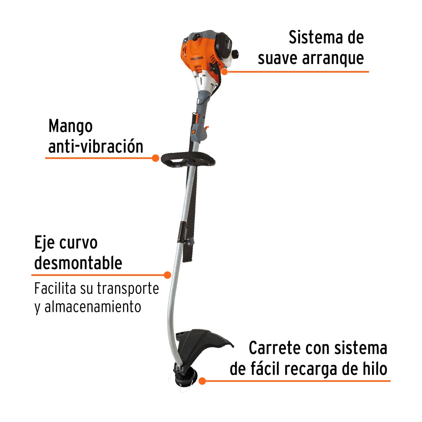 DESBROZADORA A GASOLINA 30CC MANGO TIPO 'D', 17'CORTE, CURVA 12498 P