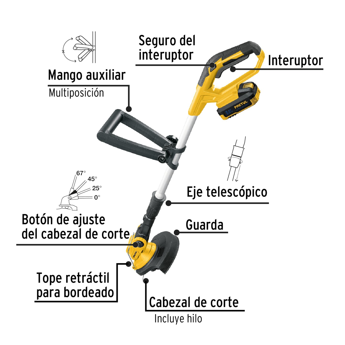 DESBROZADORA INALÁMBRICA, 20 V, PRETUL 28272 *