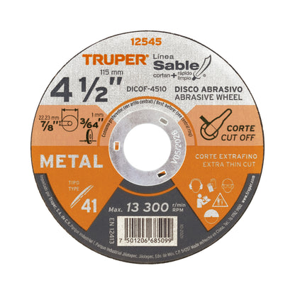 DISCO CORTE DE METAL 4-1/2'', 1MM 12545 *