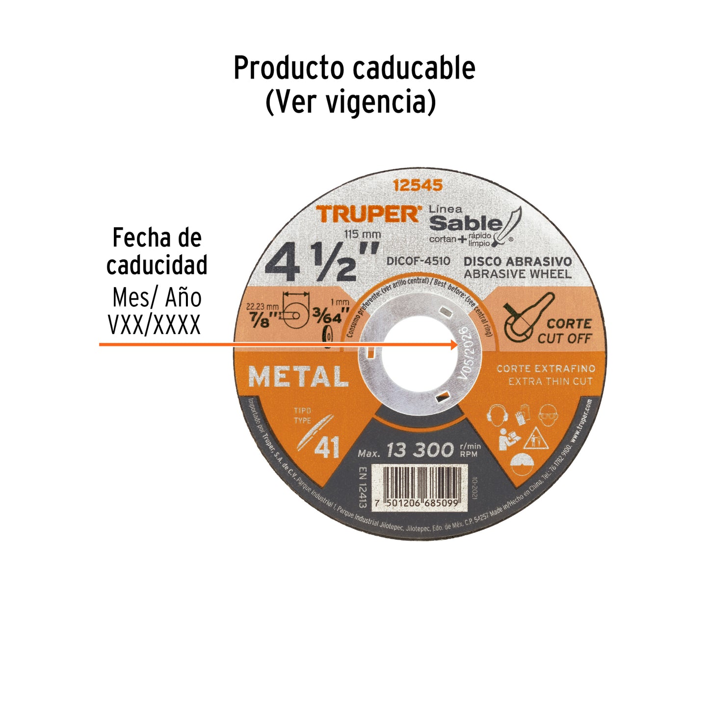 DISCO CORTE DE METAL 4-1/2'', 1MM 12545 *