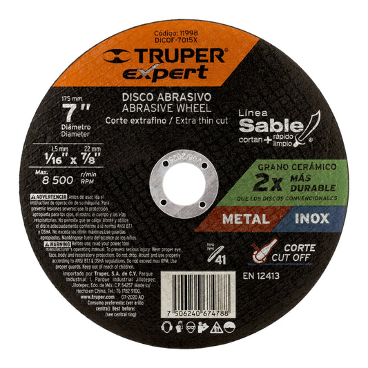 DISCO TIPO 41 DE 7' X 1.5 MM CORTE FINO DE METAL, EXPERT 11998 *