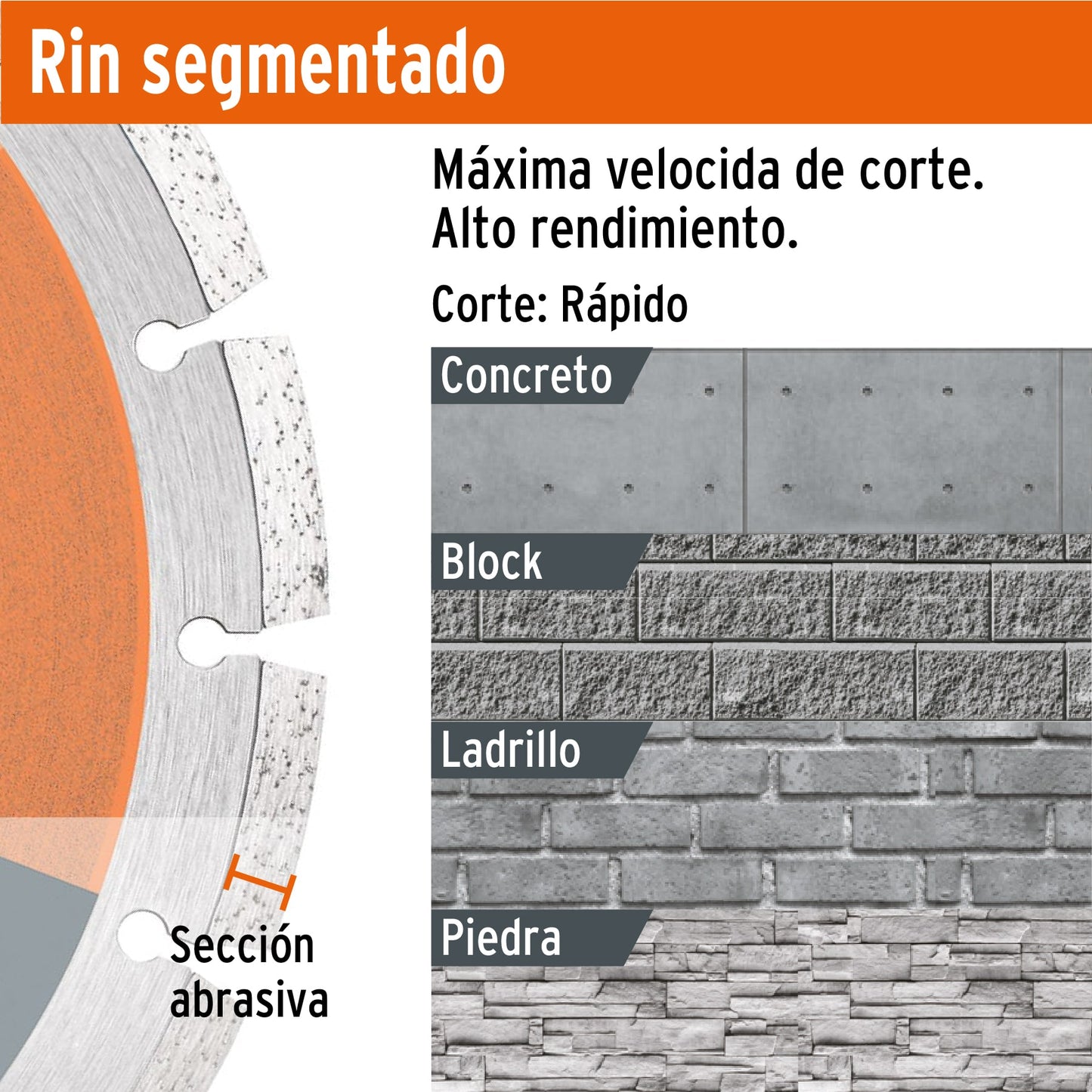 DISCO DE DIAMANTE DE 9" X 2.7 MM, RIN SEGMENTADO, TRUPER 12976 *