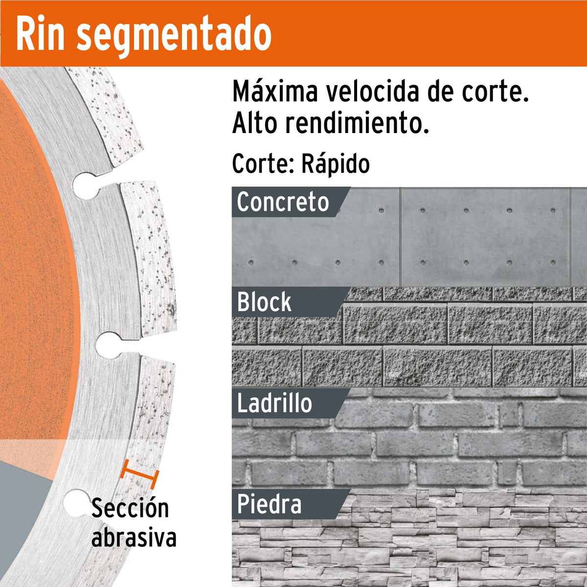 DISCO DE DIAMANTE DE 9" X 2.7 MM, RIN SEGMENTADO, TRUPER 12976 *