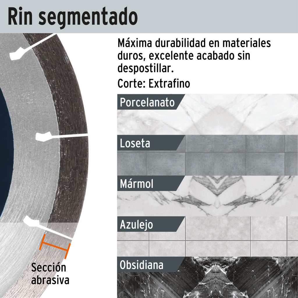 DISCO DE DIAMANTE DE 4'' X 1.35MM CORTE DE PORCELANATO 15194 *