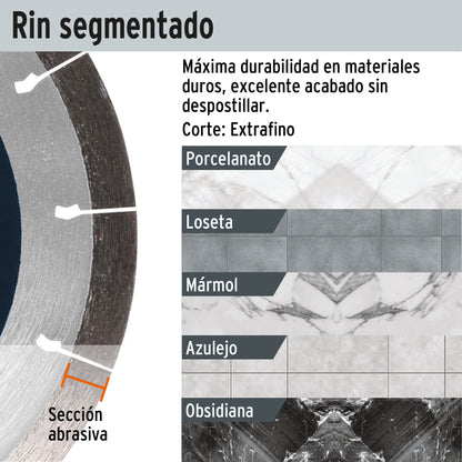 DISCO DE DIAMANTE DE 4'' X 1.35MM CORTE DE PORCELANATO 15194 *