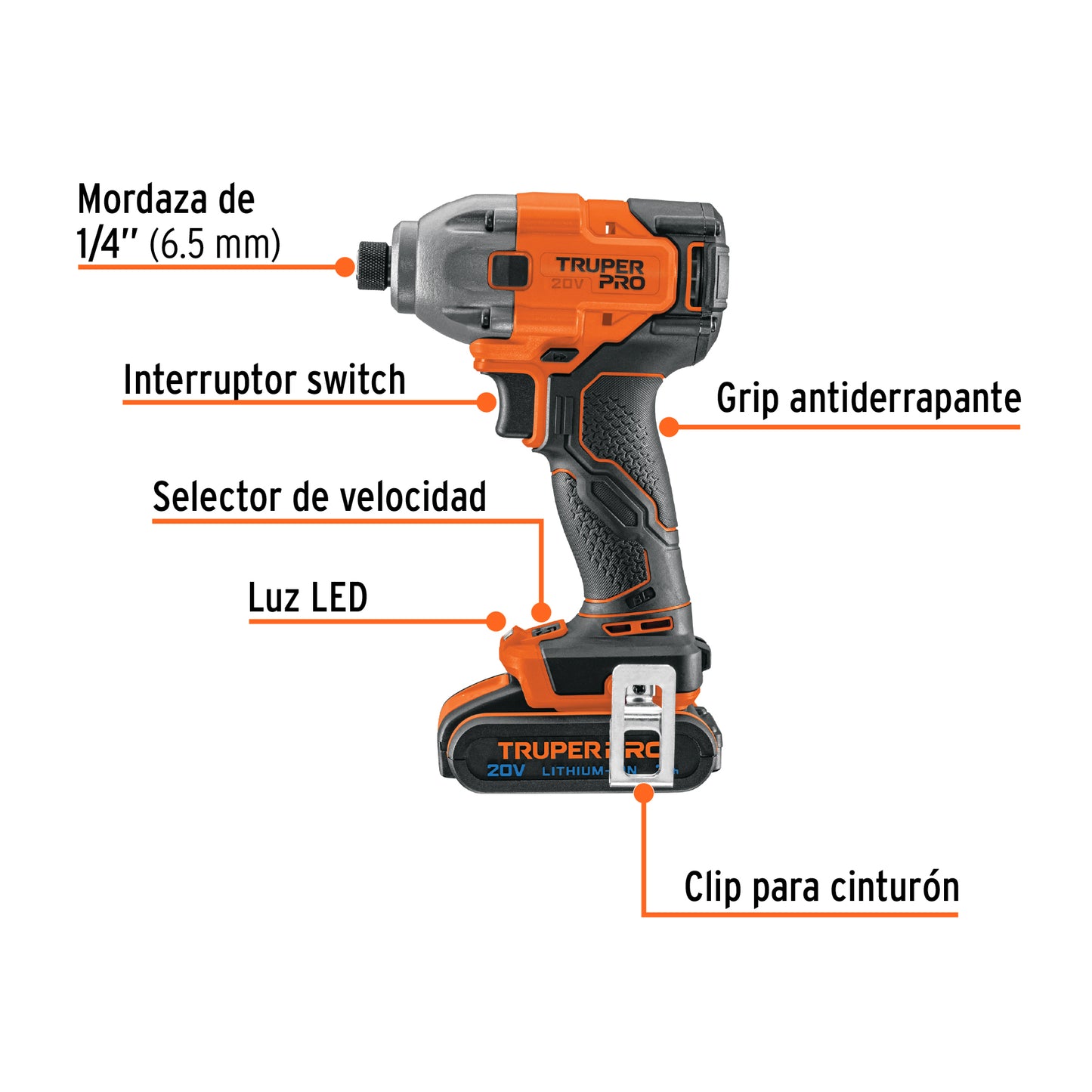 DESTORNILLADOR IMPACTO INALAMBRICO 1/4'', 20 V TRUPER PRO 103253 *