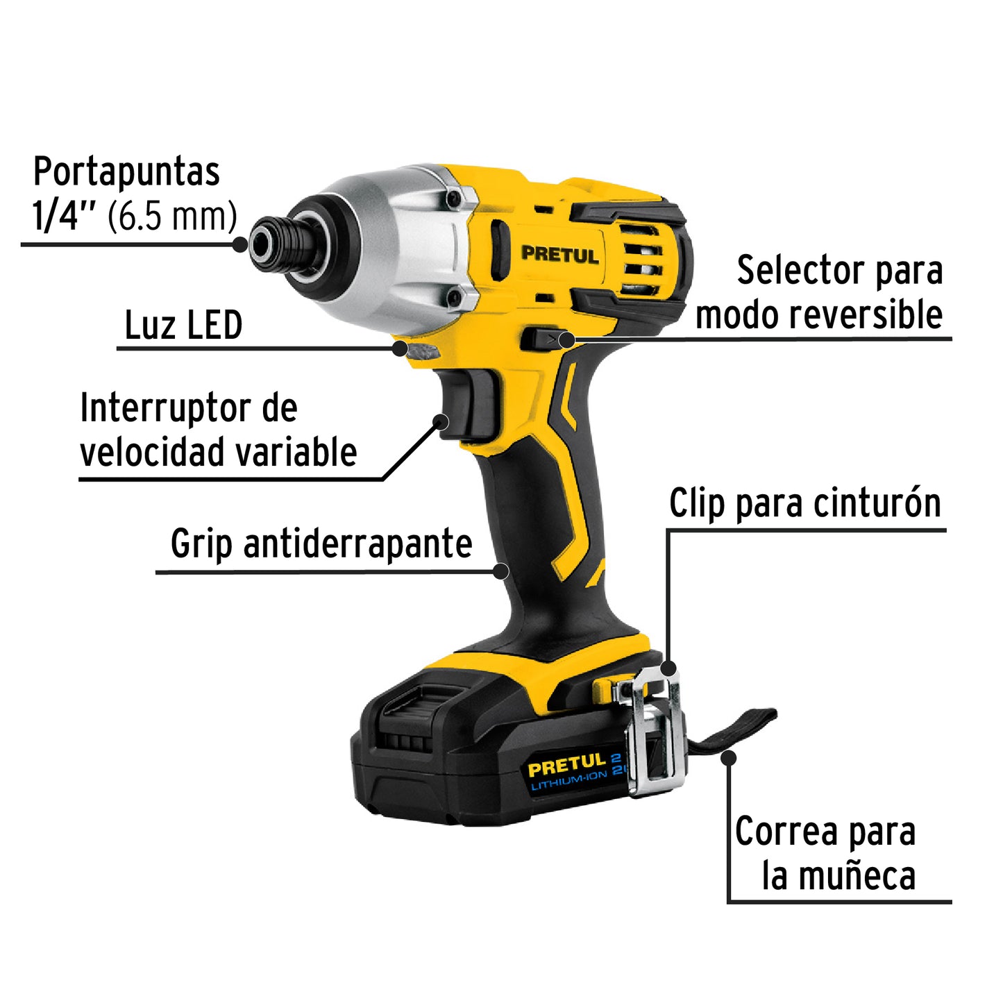 DESTORNILLADOR DE IMPACTO INALÁMBRICO 1/4', 20 V, PRETUL 28269 *