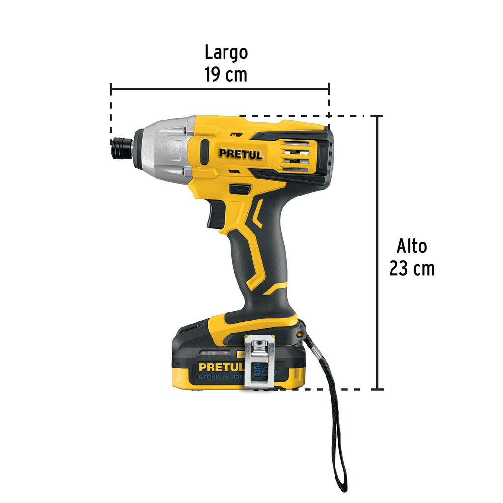 DESTORNILLADOR DE IMPACTO INALÁMBRICO 1/4', 20 V, PRETUL 28269 *