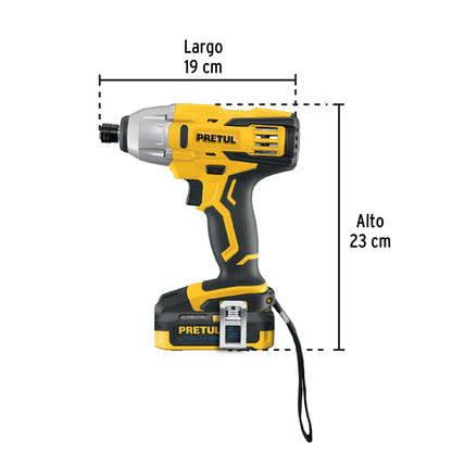 DESTORNILLADOR DE IMPACTO INALÁMBRICO 1/4', 20 V, PRETUL 28269 *