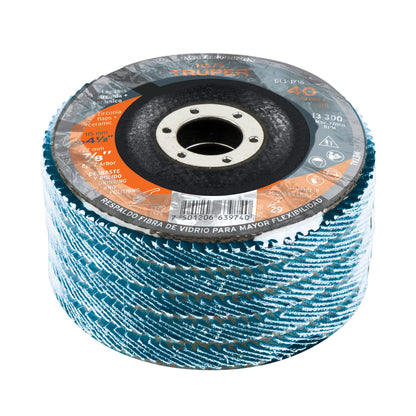 DISCO 4-1/2'' LAMINADO GRANO 40 CENTRO 7/8'', TRUPER 11673 P