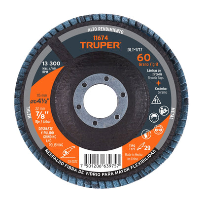DISCO 4-1/2'' LAMINADO GRANO 60 CENTRO 7/8'', TRUPER 11674 *