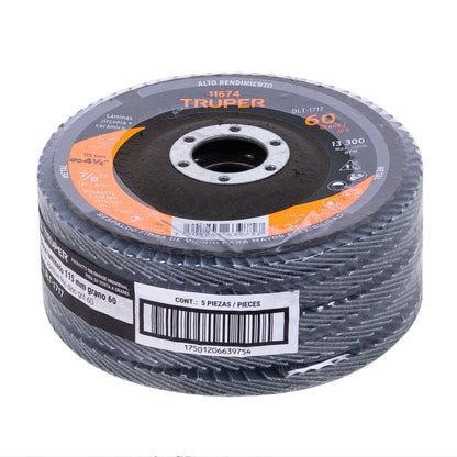 DISCO 4-1/2'' LAMINADO GRANO 60 CENTRO 7/8'', TRUPER 11674 *