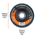 DISCO 4-1/2'' LAMINADO GRANO 60 CENTRO 7/8'', TRUPER 11674 *