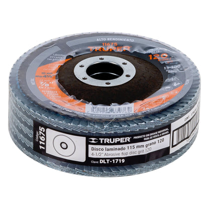 DISCO 4-1/2'' LAMINADO GRANO 120 CENTRO 7/8'', TRUPER 11675 *