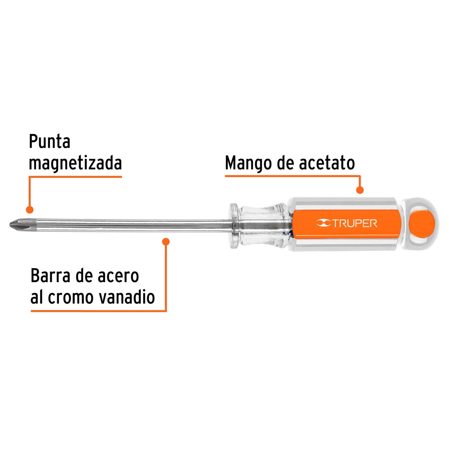 DESARMADOR DE CRUZ 1/4'' X 4'' MANGO DE ACETATO, TRUPER 14074 *