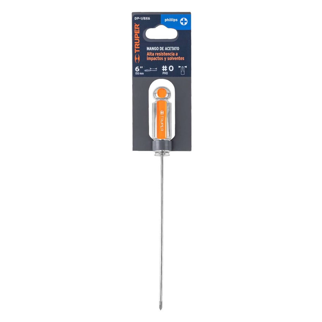 DESARMADOR DE CRUZ 1/8'' X 6'' MANGO DE ACETATO, TRUPER 14056 P