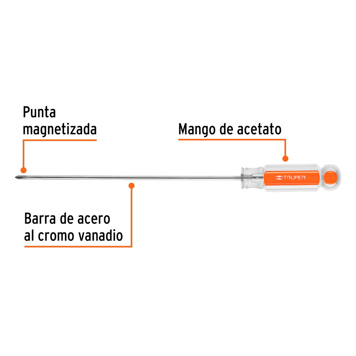DESARMADOR DE CRUZ 1/8'' X 6'' MANGO DE ACETATO, TRUPER 14056 P