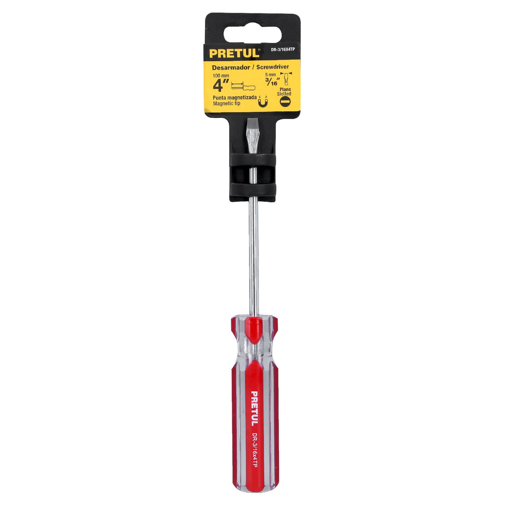 DESARMADOR PLANO 3/16 X 4'' MANGO DE PVC, PRETUL 21458 *