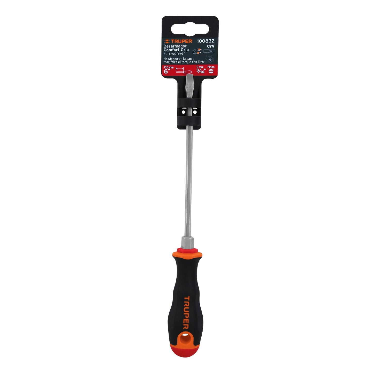 DESARMADOR PLANO 3/16'' X 6'' MANGO COMFORT GRIP, TRUPER 100832 P