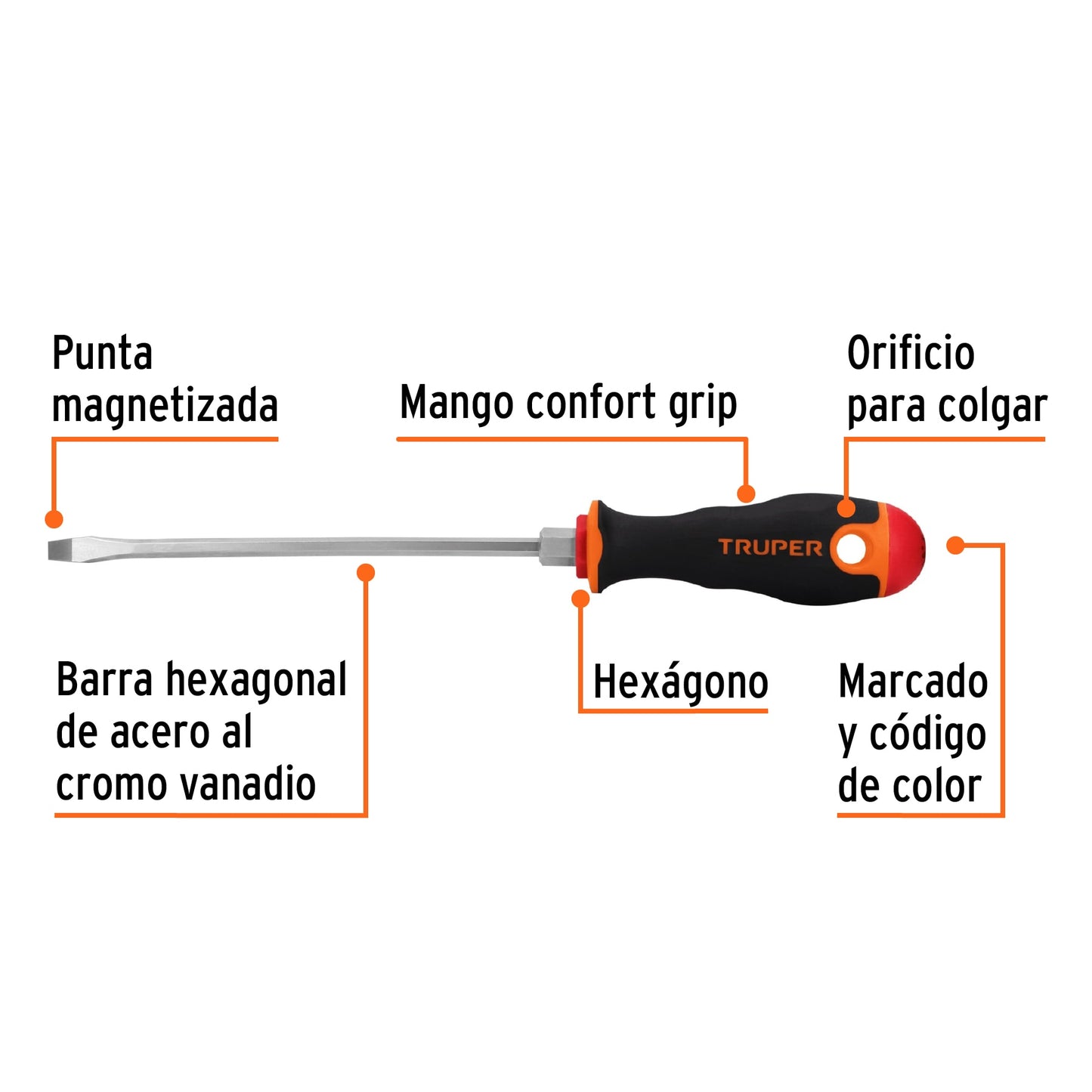 DESARMADOR PLANO 3/16'' X 6'' MANGO COMFORT GRIP, TRUPER 100832 P