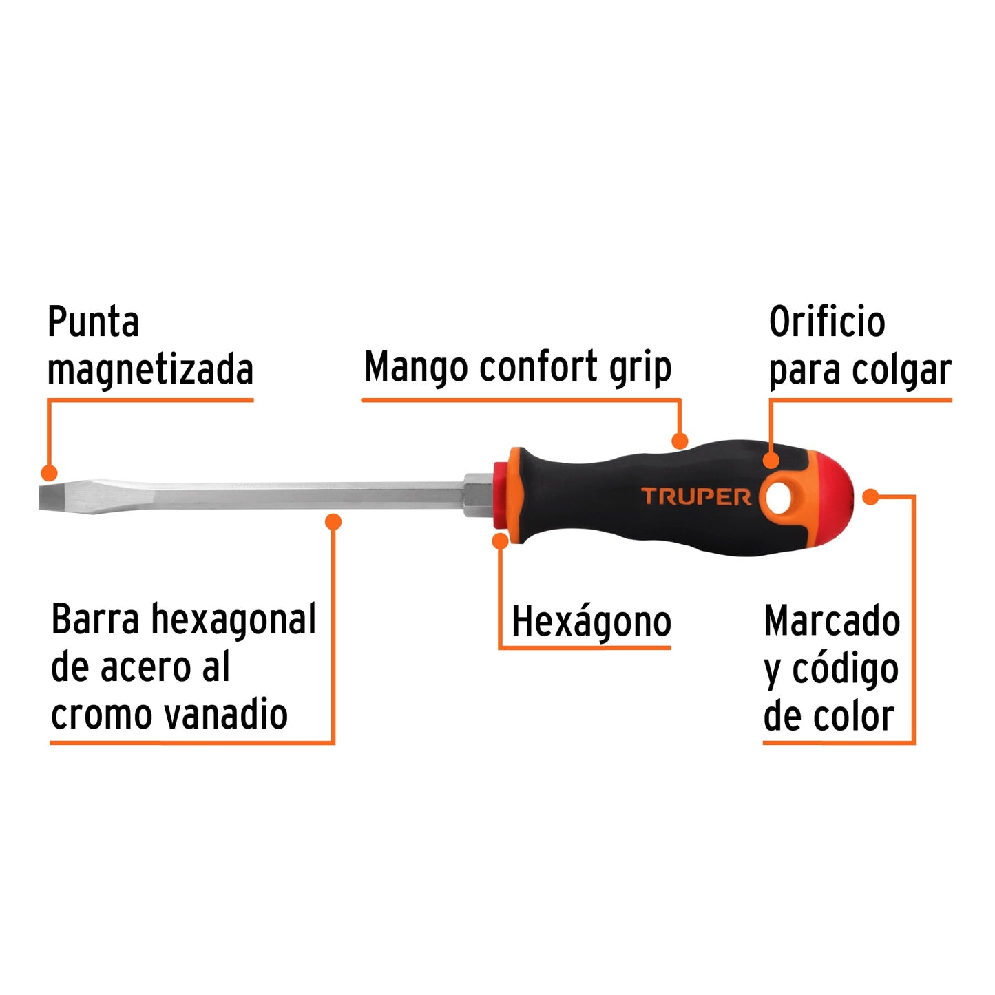 DESARMADOR PLANO 5/16'' X 6'' MANGO COMFORT GRIP, TRUPER *