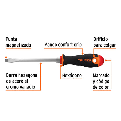 DESARMADOR PLANO 5/16'' X 6'' MANGO COMFORT GRIP, TRUPER *