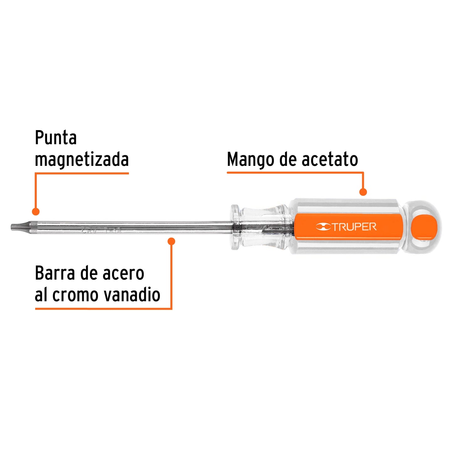 DESARMADOR PUNTA TORX T 15 MANGO DE ACETATO, TRUPER P