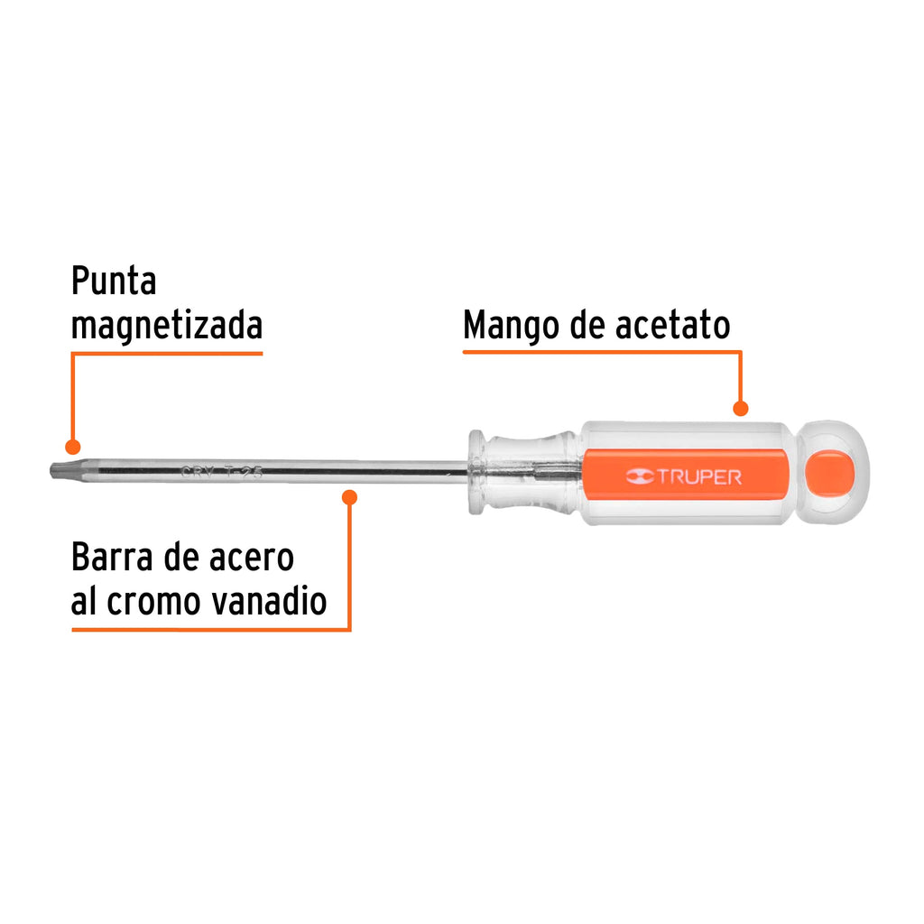 DESARMADOR PUNTA TORX T 25 MANGO DE ACETATO, TRUPER 15104 P
