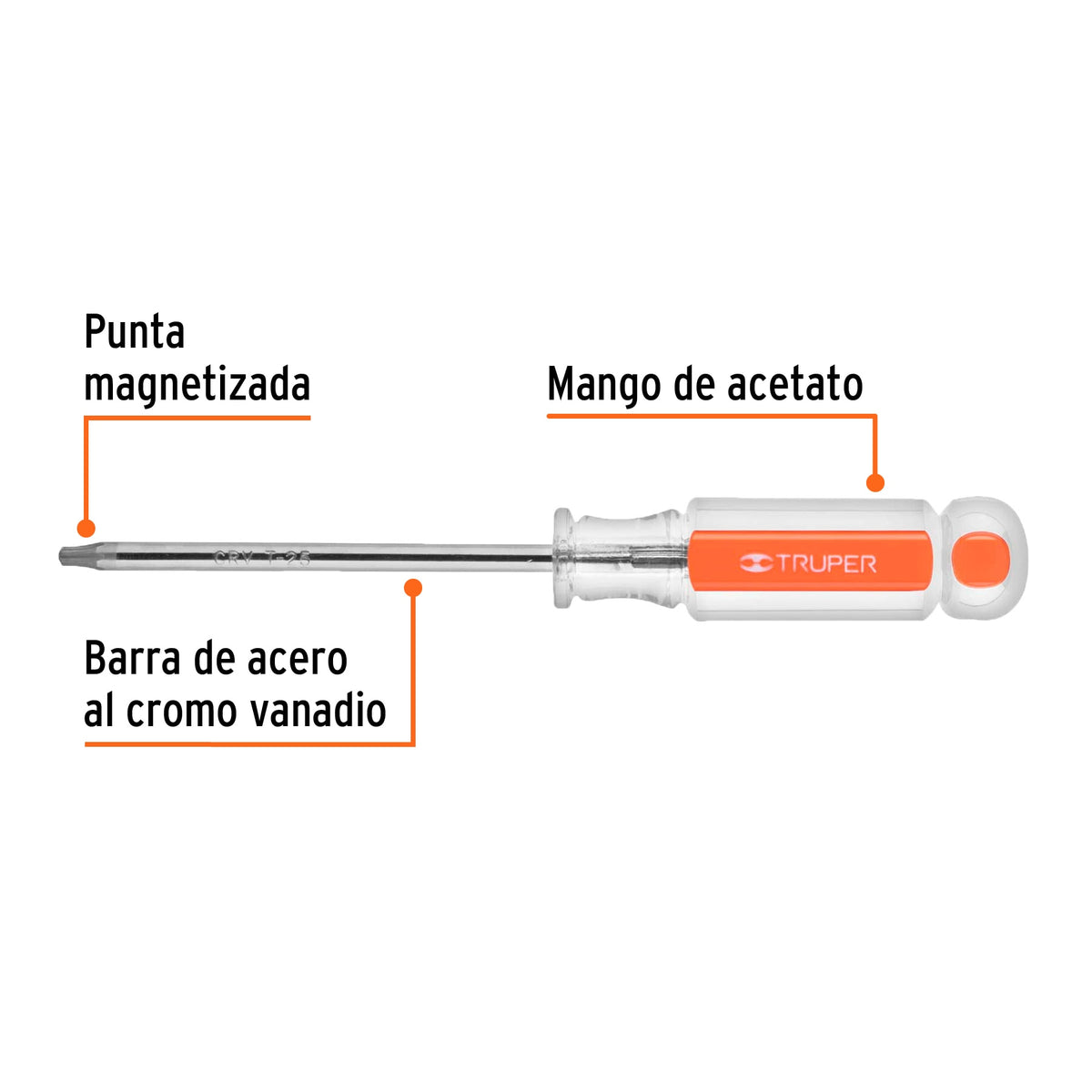 DESARMADOR PUNTA TORX T 25 MANGO DE ACETATO, TRUPER 15104 P